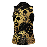 Black And Gold Aotearoa Whai Women Sleeveless Polo Shirt NZ Stingrays Maori Curves Style