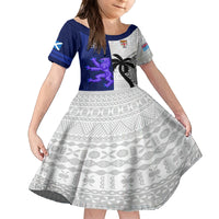 Fiji And Scotland Rugby Kid Short Sleeve Dress Fijian Tapa Pattern With Thistle LT14 KID Blue - Polynesian Pride