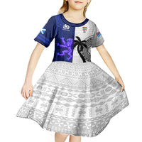 Fiji And Scotland Rugby Kid Short Sleeve Dress Fijian Tapa Pattern With Thistle LT14 - Polynesian Pride