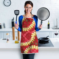 Red Palaka Hawaii Mele Kalikimaka Apron Ohia Lehua Monstera Puakenikeni Lei - Polynesian Pride