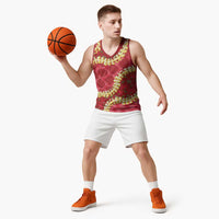 Red Palaka Hawaii Mele Kalikimaka Basketball Jersey Ohia Lehua Monstera Puakenikeni Lei LT14 - Polynesian Pride