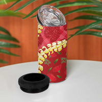 Red Palaka Hawaii Mele Kalikimaka 4 in 1 Can Cooler Tumbler Ohia Lehua Monstera Puakenikeni Lei LT14 - Polynesian Pride