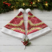 Red Palaka Hawaii Mele Kalikimaka Christmas Santa Hat Ohia Lehua Monstera Puakenikeni Lei - Polynesian Pride