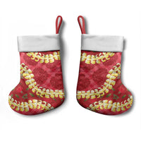 Red Palaka Hawaii Mele Kalikimaka Christmas Stocking Ohia Lehua Monstera Puakenikeni Lei - Polynesian Pride