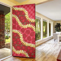 Red Palaka Hawaii Mele Kalikimaka Door Cover Ohia Lehua Monstera Puakenikeni Lei LT14 - Polynesian Pride