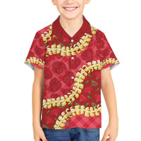 Red Palaka Hawaii Mele Kalikimaka Family Matching Off The Shoulder Long Sleeve Dress and Hawaiian Shirt Ohia Lehua Monstera Puakenikeni Lei LT14 Son's Shirt Red - Polynesian Pride