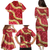 Red Palaka Hawaii Mele Kalikimaka Family Matching Puletasi and Hawaiian Shirt Ohia Lehua Monstera Puakenikeni Lei LT14 - Polynesian Pride