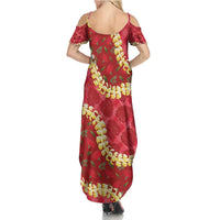 Red Palaka Hawaii Mele Kalikimaka Family Matching Summer Maxi Dress and Hawaiian Shirt Ohia Lehua Monstera Puakenikeni Lei LT14 - Polynesian Pride
