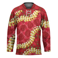 Red Palaka Hawaii Mele Kalikimaka Hockey Jersey Ohia Lehua Monstera Puakenikeni Lei LT14 Unisex Red - Polynesian Pride