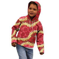 Red Palaka Hawaii Mele Kalikimaka Kid Hoodie Ohia Lehua Monstera Puakenikeni Lei LT14 - Polynesian Pride