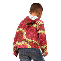 Red Palaka Hawaii Mele Kalikimaka Kid Hoodie Ohia Lehua Monstera Puakenikeni Lei LT14 - Polynesian Pride