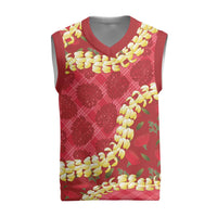 Red Palaka Hawaii Mele Kalikimaka Christmas Knitted V-Neck Vest Ohia Lehua Monstera Puakenikeni Lei LT14 Red - Polynesian Pride