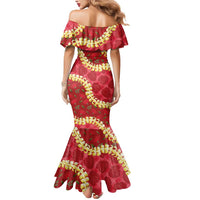 Red Palaka Hawaii Mele Kalikimaka Mermaid Dress Ohia Lehua Monstera Puakenikeni Lei LT14 - Polynesian Pride