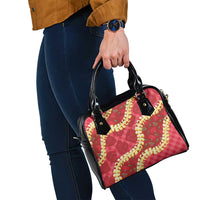 Red Palaka Hawaii Mele Kalikimaka Shoulder Handbag Ohia Lehua Monstera Puakenikeni Lei - Polynesian Pride