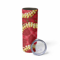 Red Palaka Hawaii Mele Kalikimaka Skinny Tumbler Ohia Lehua Monstera Puakenikeni Lei LT14 - Polynesian Pride