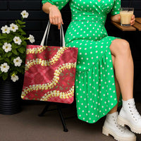 Red Palaka Hawaii Mele Kalikimaka Tote Bag Ohia Lehua Monstera Puakenikeni Lei - Polynesian Pride