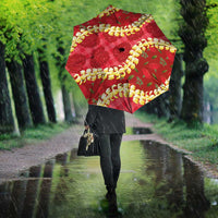 Red Palaka Hawaii Mele Kalikimaka Umbrella Ohia Lehua Monstera Puakenikeni Lei - Polynesian Pride