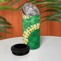 Green Palaka Hawaii Mele Kalikimaka 4 in 1 Can Cooler Tumbler Ohia Lehua Monstera Puakenikeni Lei LT14 - Polynesian Pride