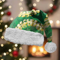 Green Palaka Hawaii Mele Kalikimaka Christmas Santa Hat Ohia Lehua Monstera Puakenikeni Lei LT14 With Fur Green - Polynesian Pride