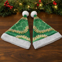 Green Palaka Hawaii Mele Kalikimaka Christmas Santa Hat Ohia Lehua Monstera Puakenikeni Lei LT14 - Polynesian Pride