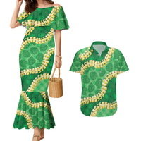 Green Palaka Hawaii Mele Kalikimaka Couples Matching Mermaid Dress and Hawaiian Shirt Ohia Lehua Monstera Puakenikeni Lei LT14 Green - Polynesian Pride
