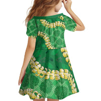 Green Palaka Hawaii Mele Kalikimaka Family Matching Off The Shoulder Long Sleeve Dress and Hawaiian Shirt Ohia Lehua Monstera Puakenikeni Lei LT14 - Polynesian Pride
