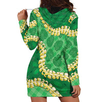 Green Palaka Hawaii Mele Kalikimaka Hoodie Dress Ohia Lehua Monstera Puakenikeni Lei LT14 - Polynesian Pride