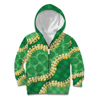 Green Palaka Hawaii Mele Kalikimaka Kid Hoodie Ohia Lehua Monstera Puakenikeni Lei LT14 Zip Hoodie Green - Polynesian Pride