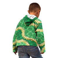 Green Palaka Hawaii Mele Kalikimaka Kid Hoodie Ohia Lehua Monstera Puakenikeni Lei LT14 - Polynesian Pride