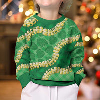 Green Palaka Hawaii Mele Kalikimaka Kid Ugly Christmas Sweater Ohia Lehua Monstera Puakenikeni Lei LT14 - Polynesian Pride