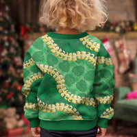 Green Palaka Hawaii Mele Kalikimaka Kid Ugly Christmas Sweater Ohia Lehua Monstera Puakenikeni Lei LT14 - Polynesian Pride