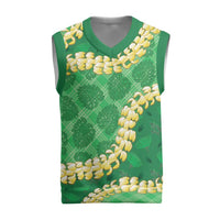 Green Palaka Hawaii Mele Kalikimaka Christmas Knitted V-Neck Vest Ohia Lehua Monstera Puakenikeni Lei LT14 Green - Polynesian Pride