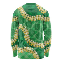 Green Palaka Hawaii Mele Kalikimaka Long Sleeve Shirt Ohia Lehua Monstera Puakenikeni Lei LT14 - Polynesian Pride