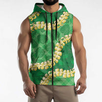 Green Palaka Hawaii Mele Kalikimaka Sleeveless Zip Hoodie Ohia Lehua Monstera Puakenikeni Lei LT14 - Polynesian Pride