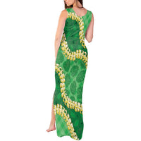 Green Palaka Hawaii Mele Kalikimaka Tank Maxi Dress Ohia Lehua Monstera Puakenikeni Lei LT14 - Polynesian Pride