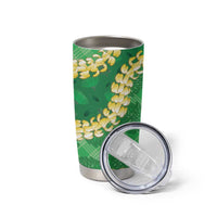Green Palaka Hawaii Mele Kalikimaka Tumbler Cup Ohia Lehua Monstera Puakenikeni Lei LT14 - Polynesian Pride