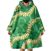 Green Palaka Hawaii Mele Kalikimaka Wearable Blanket Hoodie Ohia Lehua Monstera Puakenikeni Lei LT14 - Polynesian Pride