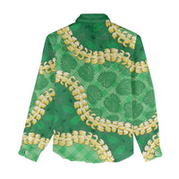 Green Palaka Hawaii Mele Kalikimaka Women Casual Shirt Ohia Lehua Monstera Puakenikeni Lei LT14 - Polynesian Pride