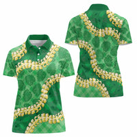Green Palaka Hawaii Mele Kalikimaka Women Polo Shirt Ohia Lehua Monstera Puakenikeni Lei LT14 - Polynesian Pride