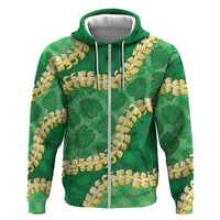 Green Palaka Hawaii Mele Kalikimaka Zip Hoodie Ohia Lehua Monstera Puakenikeni Lei LT14 Zip Hoodie Green - Polynesian Pride