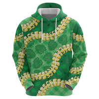 Green Palaka Hawaii Mele Kalikimaka Zip Hoodie Ohia Lehua Monstera Puakenikeni Lei LT14 - Polynesian Pride