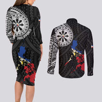 Philippines Strong Couples Matching Long Sleeve Bodycon Dress and Long Sleeve Button Shirt Filipino Map Polynesian Tattoo LT14 - Polynesian Pride