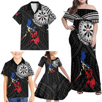 Philippines Strong Family Matching Off Shoulder Maxi Dress and Hawaiian Shirt Filipino Map Polynesian Tattoo - Polynesian Pride