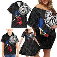Philippines Strong Family Matching Off Shoulder Short Dress and Hawaiian Shirt Filipino Map Polynesian Tattoo - Polynesian Pride
