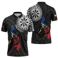 Philippines Strong Zipper Polo Shirt Filipino Map Polynesian Tattoo - Polynesian Pride