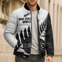 New Zealand Lawn Bowls Custom Bomber Puffer Jacket Aotearoa Silver Fern - Polynesian Pride