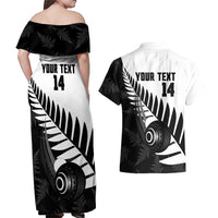 New Zealand Lawn Bowls Custom Couples Matching Off Shoulder Maxi Dress and Hawaiian Shirt Aotearoa Silver Fern LT14 - Polynesian Pride