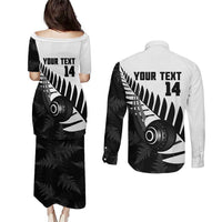 New Zealand Lawn Bowls Custom Couples Matching Puletasi and Long Sleeve Button Shirt Aotearoa Silver Fern - Polynesian Pride
