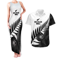 New Zealand Lawn Bowls Custom Couples Matching Tank Maxi Dress and Hawaiian Shirt Aotearoa Silver Fern LT14 Black - Polynesian Pride