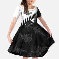 New Zealand Lawn Bowls Custom Family Matching Long Sleeve Bodycon Dress and Hawaiian Shirt Aotearoa Silver Fern LT14 Daughter's Dress Black - Polynesian Pride